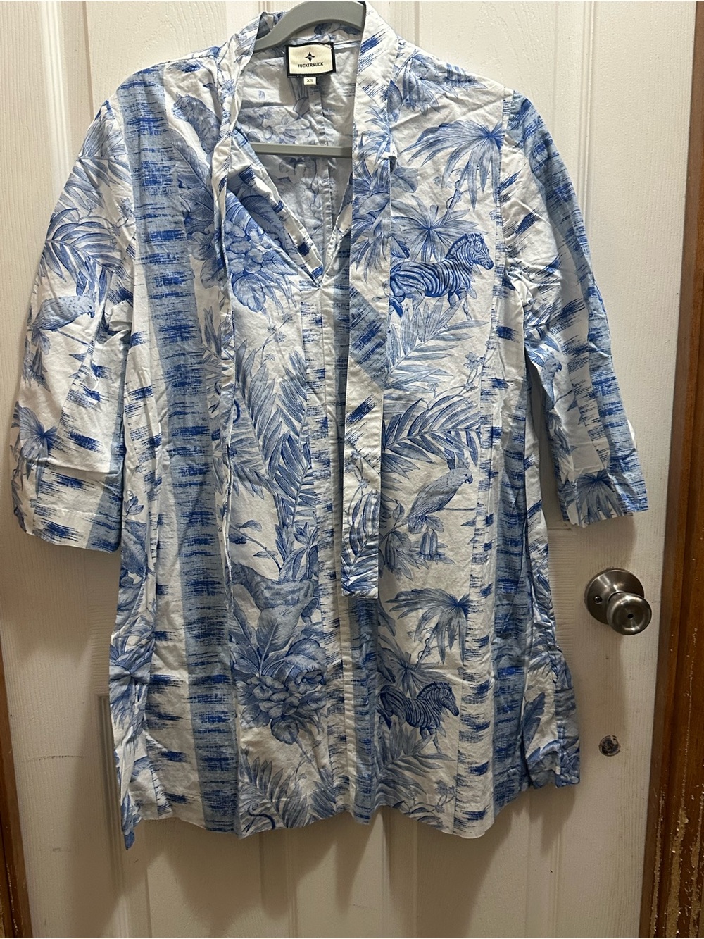 Tuckernuck White and Light Blue Tropical Button-Down Shirt
